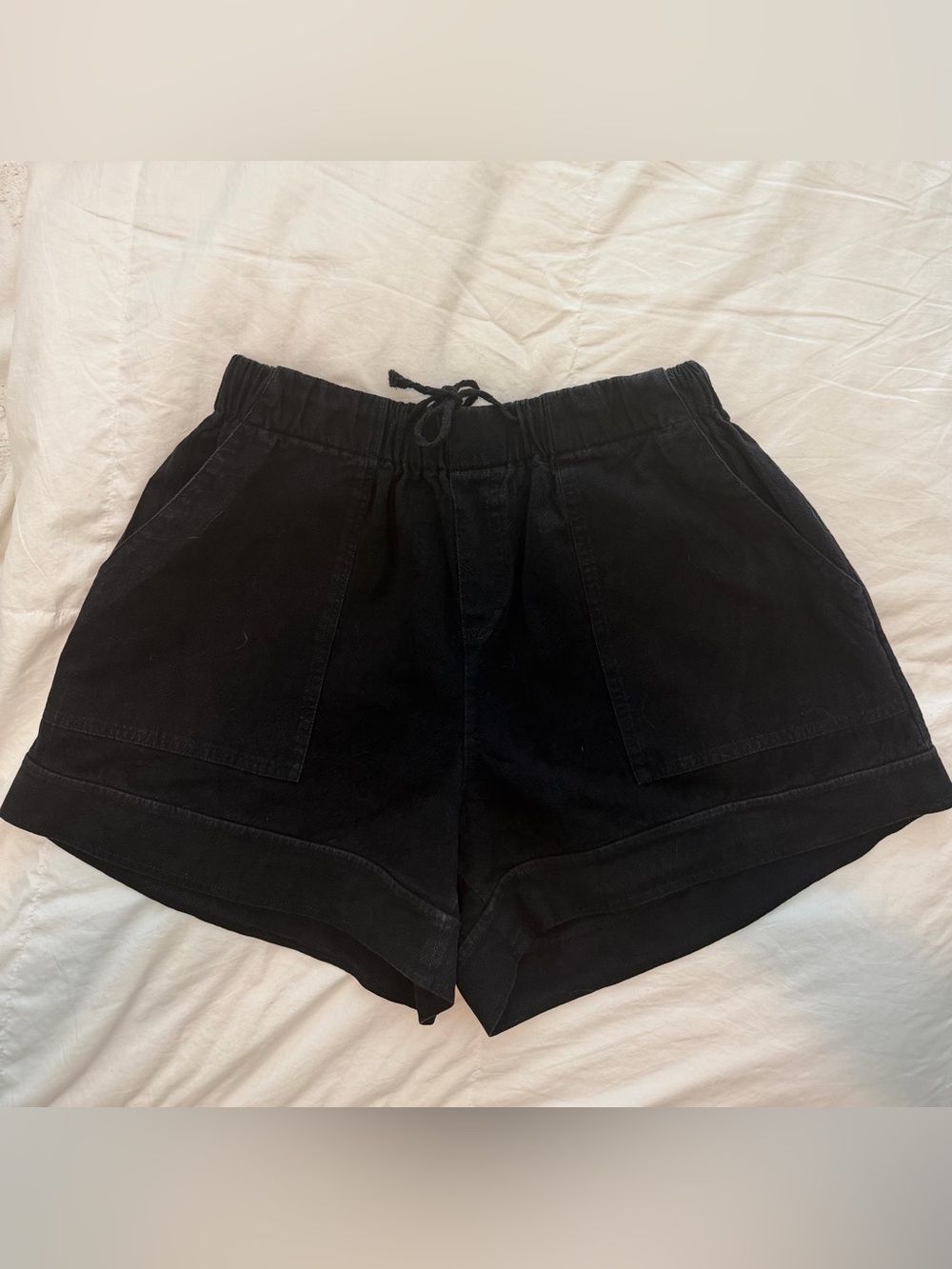 Women's Black Drawstring Athletic Shorts with Front Pockets